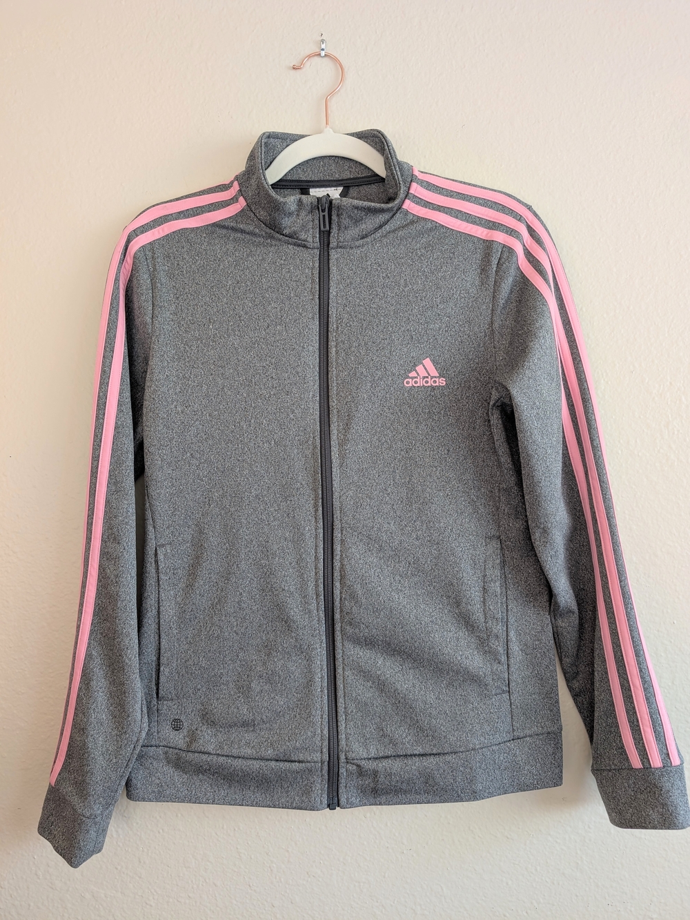 Adidas Tricot 3-Stripes Track Jacket in Gray & Pink - Size Medium